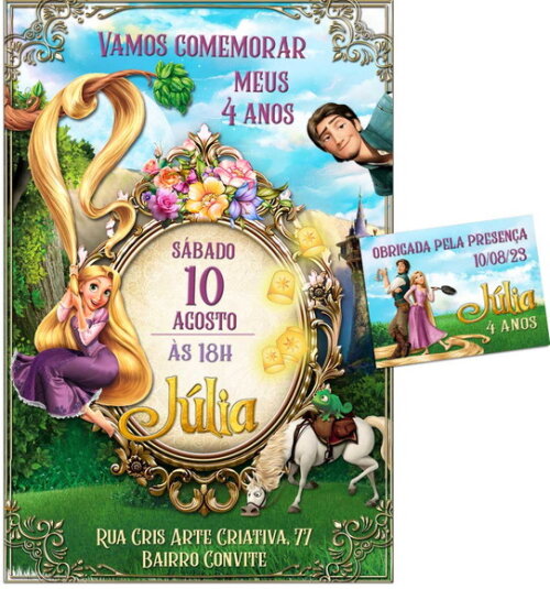 Convite Digital C/tag Rapunzel Enrolados
