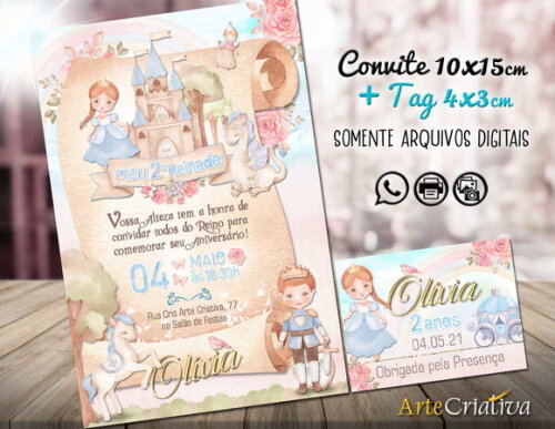 CONVITE DIGITAL C/TAG Reino Encantado Pergaminho