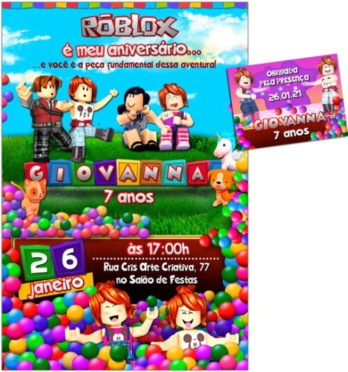 CONVITE DIGITAL C/TAG Roblox Menina
