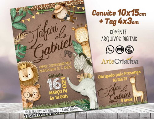 CONVITE DIGITAL C/TAG Safari Menino Craft