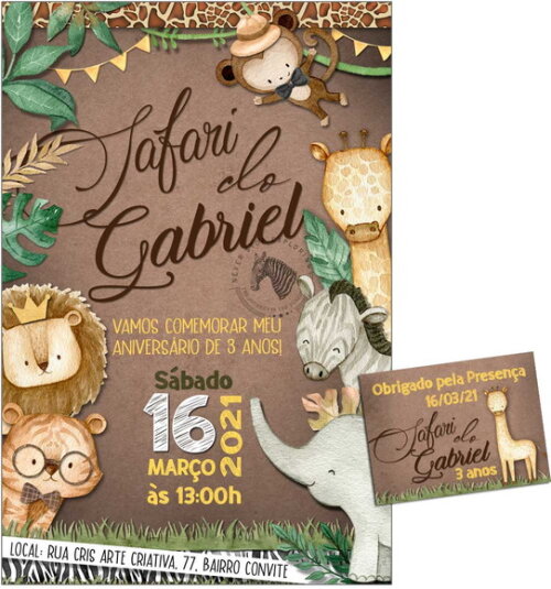 CONVITE DIGITAL C/TAG Safari Menino Craft