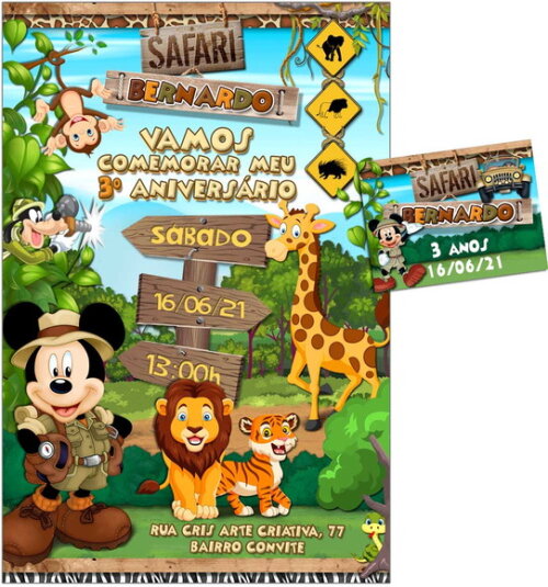 CONVITE DIGITAL C/TAG Safari Mickey Mouse