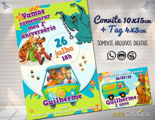 CONVITE DIGITAL C/TAG Scooby Doo