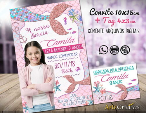 CONVITE DIGITAL C/TAG Sereia 3 com Foto