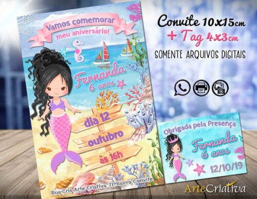 CONVITE DIGITAL C/TAG Sereia Menina 9
