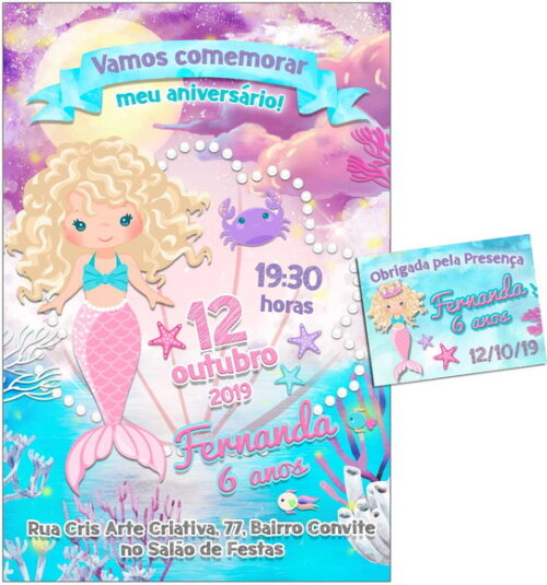 CONVITE DIGITAL C/TAG Sereia Menina 8