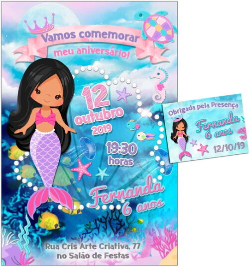 CONVITE DIGITAL C/TAG Sereia Menina 7