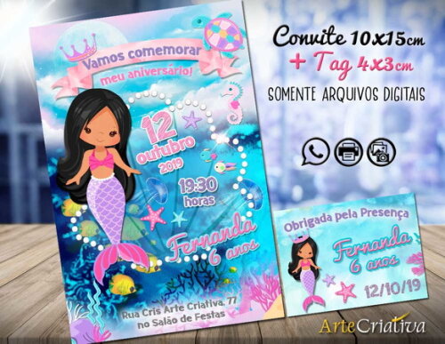 CONVITE DIGITAL C/TAG Sereia Menina 7