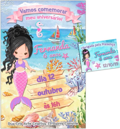 CONVITE DIGITAL C/TAG Sereia Menina 9