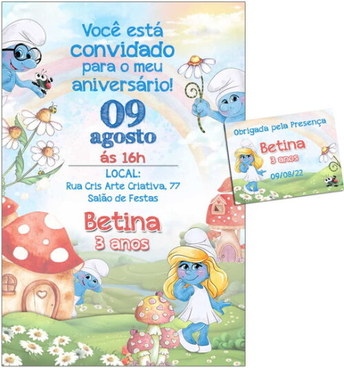 CONVITE DIGITAL C/TAG Smurfs Menina