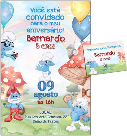 CONVITE DIGITAL C/TAG Smurfs Menino