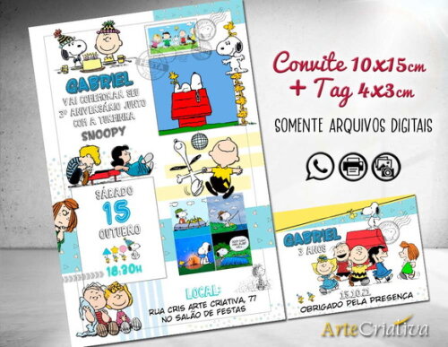 CONVITE DIGITAL C/TAG Snoopy Clássico