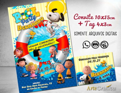 CONVITE DIGITAL C/TAG Snoopy Pool Party