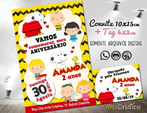 CONVITE DIGITAL C/TAG Snoopy Cute