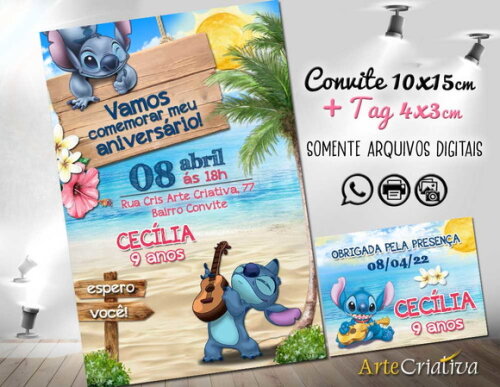CONVITE DIGITAL C/TAG Stitch Disney 2