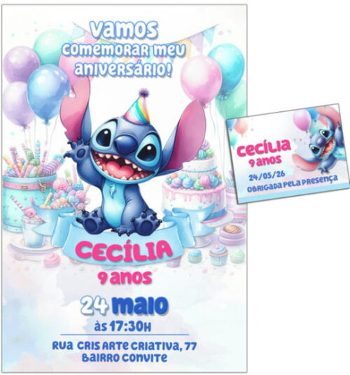Convite Digital C/tag Stitch Disney 4