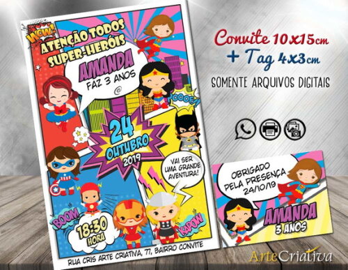 CONVITE DIGITAL C/TAG Super Heroínas