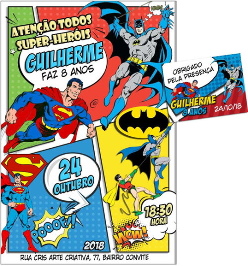 CONVITE DIGITAL C/TAG Super Homem e Batman Gibi