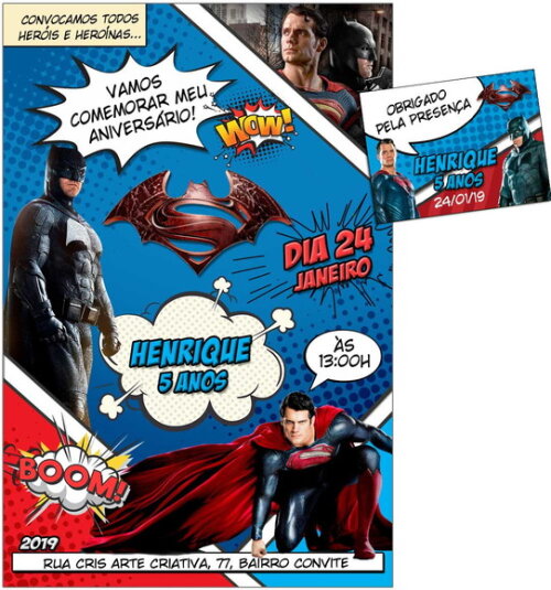 CONVITE DIGITAL C/TAG Super Homem vs Batman Gibi com Filme