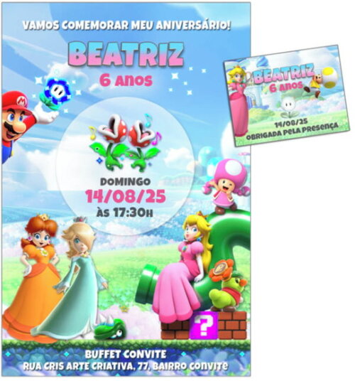 Convite Digital C/tag Super Mario Menina