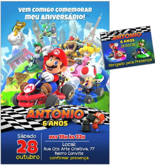 Convite Digital C/tag Super Mario Kart 2