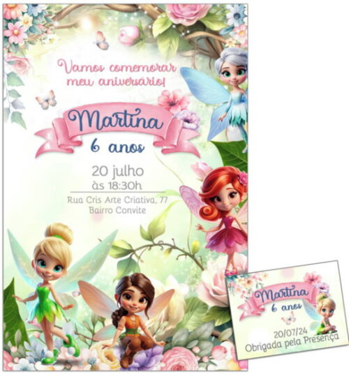 Convite Digital C/tag Tinker Bell Sininho