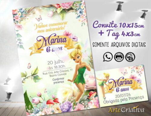 Convite Digital C/tag Tinker Bell Sininho 3