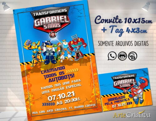 CONVITE DIGITAL C/TAG Transformes Desenho 1