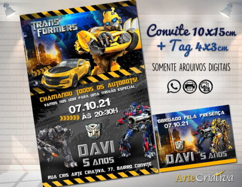 CONVITE DIGITAL C/TAG Transformes