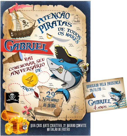 CONVITE DIGITAL C/TAG Tubarão Pirata