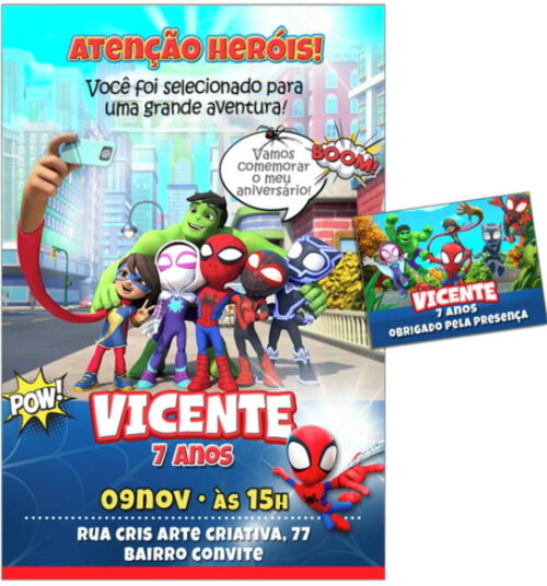 Convite Digital C/tag Turma do Homem Aranha Verso