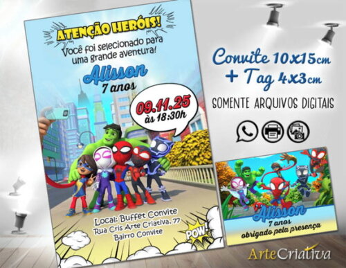 Convite Digital C/tag Turma do Homem Aranha Verso 2