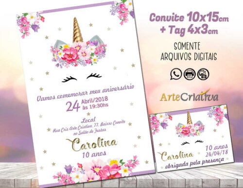 CONVITE DIGITAL C/TAG Unicórnio Cilios 3
