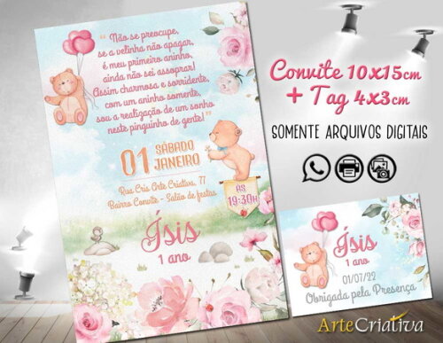 Convite Digital C/tag Ursinha Flores