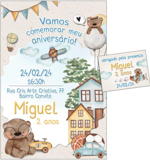 Convite Digital C/tag Ursinho com Brinquedos