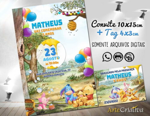 CONVITE DIGITAL C/TAG Ursinho Pooh Baby