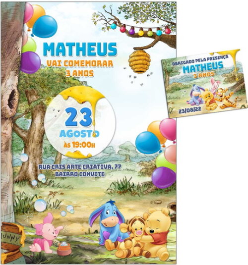 CONVITE DIGITAL C/TAG Ursinho Pooh Baby