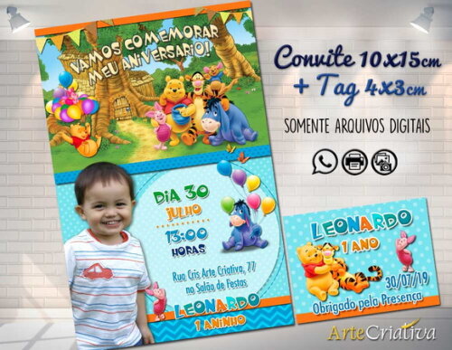 CONVITE DIGITAL C/TAG Ursinho Pooh com foto