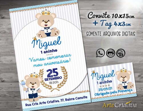 CONVITE DIGITAL C/TAG Ursinho Príncipe
