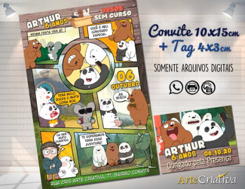 CONVITE DIGITAL C/TAG Urso sem Curso Gibi
