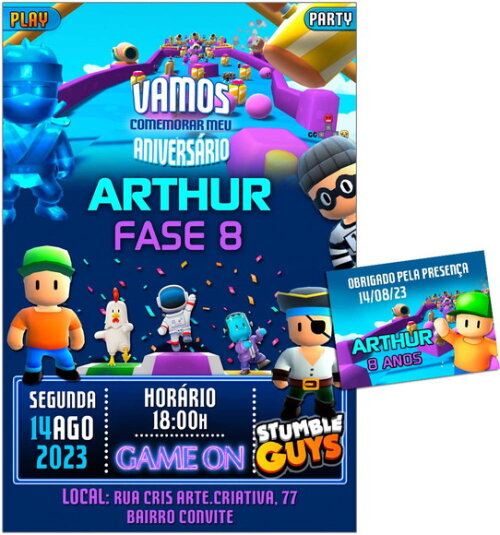 Convite Digital C/tag Video Game Stumble Guys