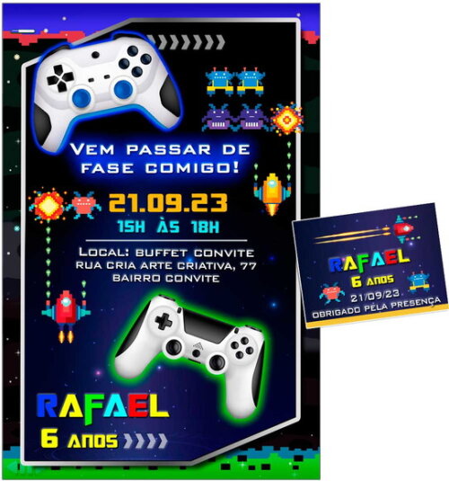 Convite Digital C/tag Video Game
