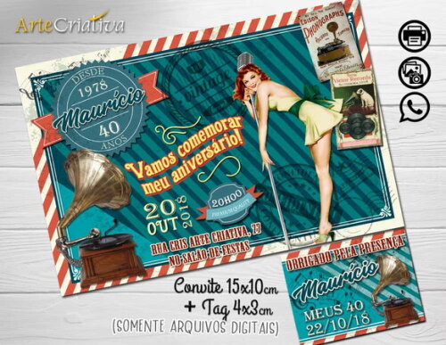 CONVITE DIGITAL C/TAG Vintage música