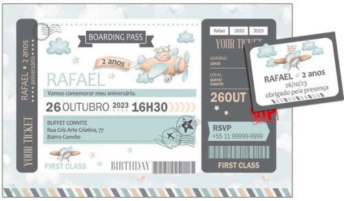 Convite Digital C/tag Voucher Aviador