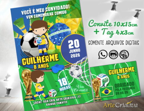 Convite Digital e Tag Futebol Copa do Mundo 2026
