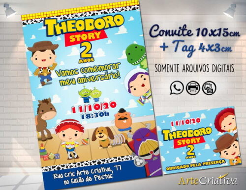 CONVITE DIGITAL e TAG Toy Story Cute