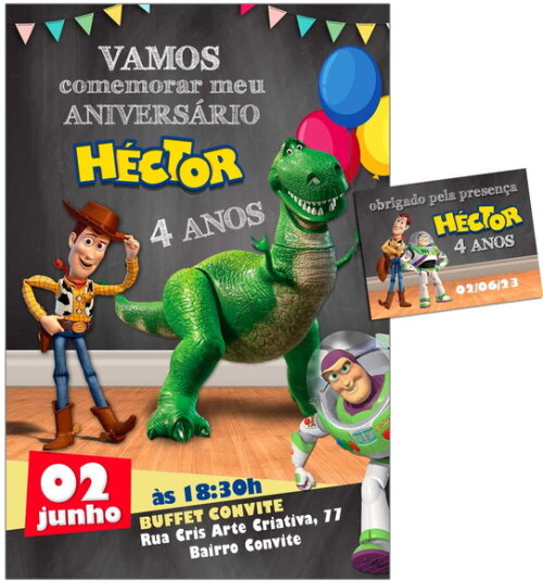 Convite Digital e Tag Toy Story Chalk