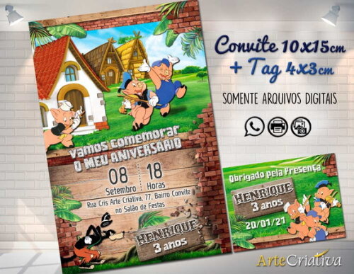 CONVITE TAG DIGITAL Os 3 porquinhos 1