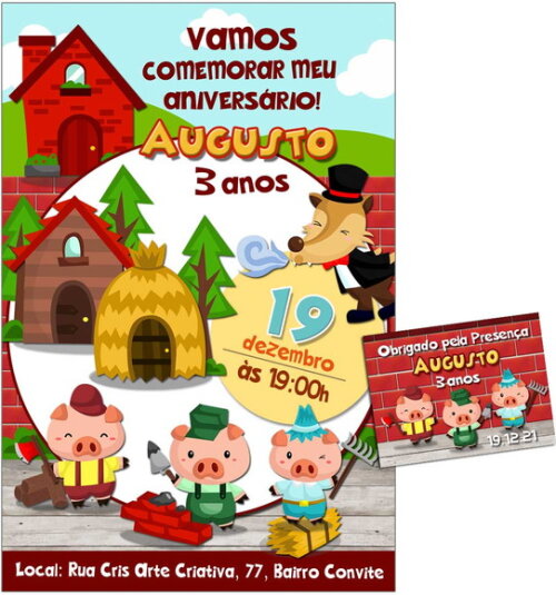 CONVITE TAG DIGITAL Os 3 porquinhos 3