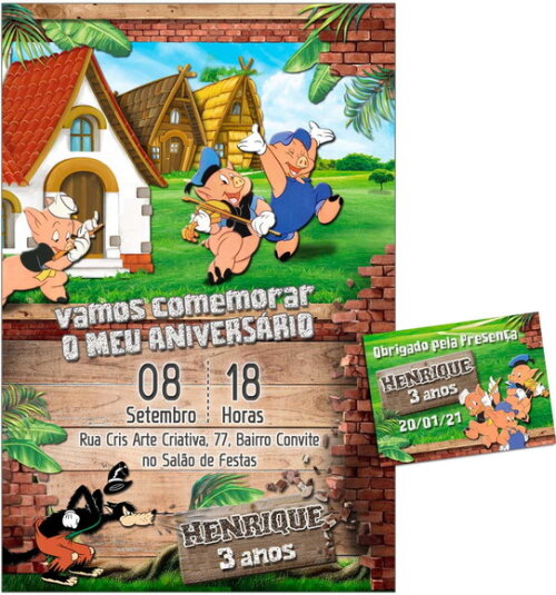 CONVITE TAG DIGITAL Os 3 porquinhos 1